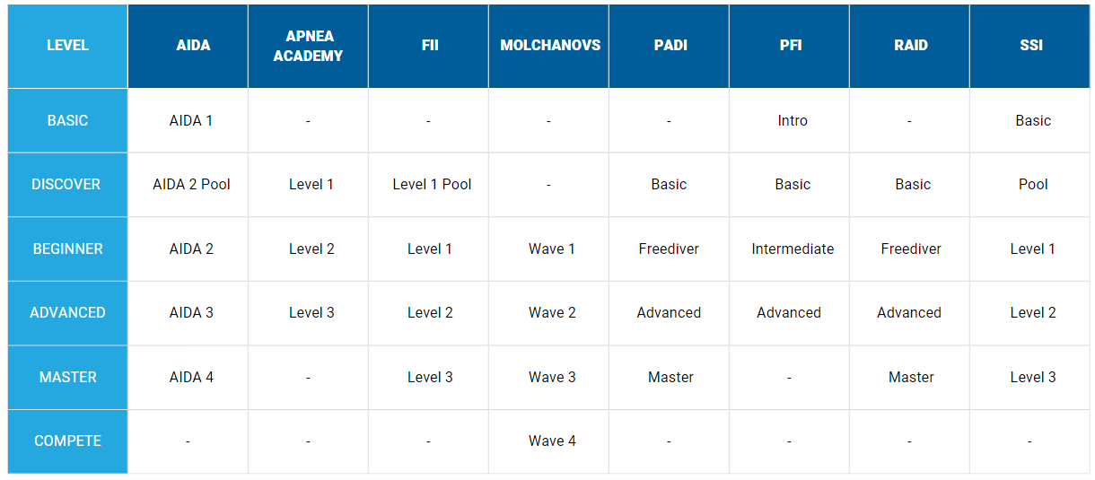 Freediving course Freedving agencies